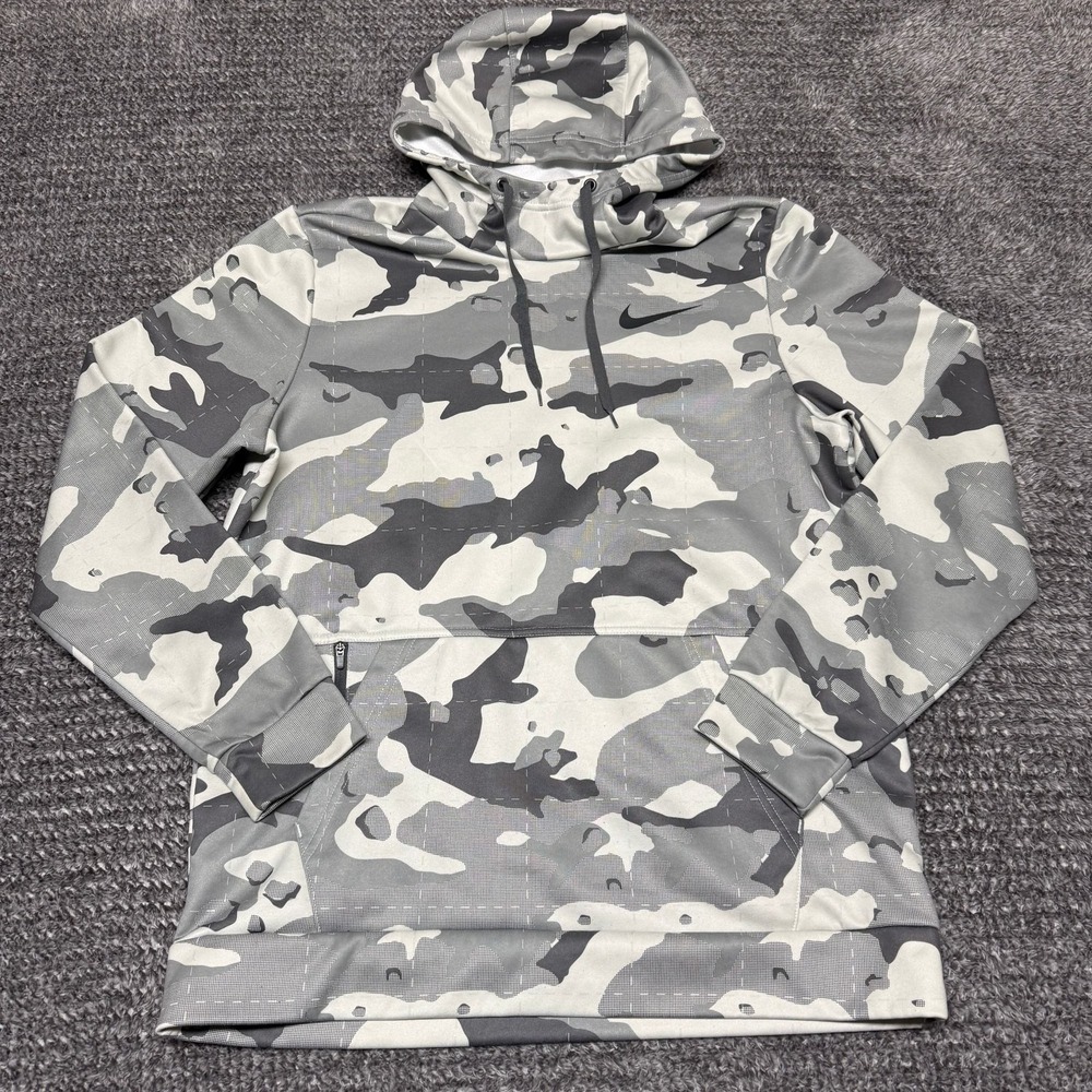Nike Mens Therma-Fit Hoodie Size S‎ Gray Camo Pullover Fleece Sweatshirt